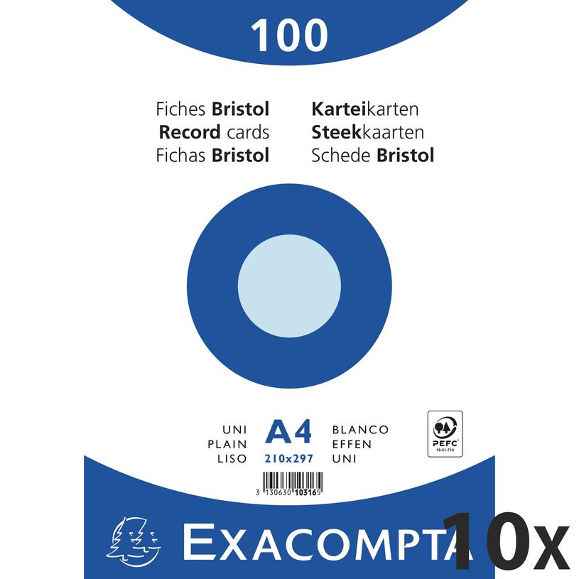 3130632103163-Exacompta - 10 Packs de 100 Fiches Bristol - A4 - unies - non perforées - bleu-P_400005597_1-0