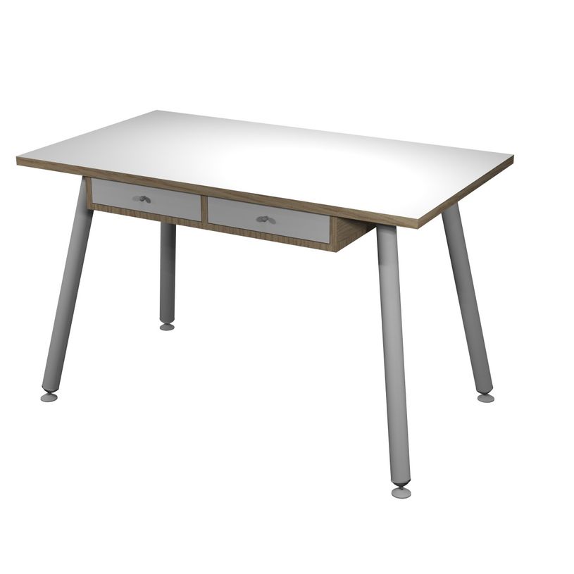 7331910030218-Bureau télétravail avec tiroirs - 120 cm - blanc/chêne - pieds métal blancs-P_400007190_2-1
