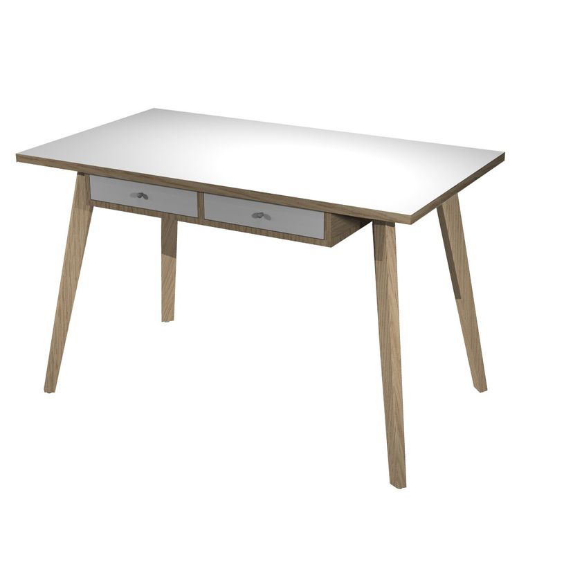 7331910030201-Bureau télétravail avec tiroirs - 120 cm - blanc/chêne - pieds chêne-P_400007191_2-1