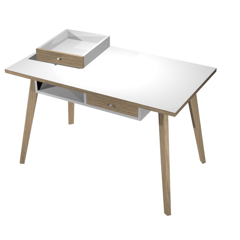 7331910030201-Bureau télétravail avec tiroirs - 120 cm - blanc/chêne - pieds chêne-P_400007191_3-2