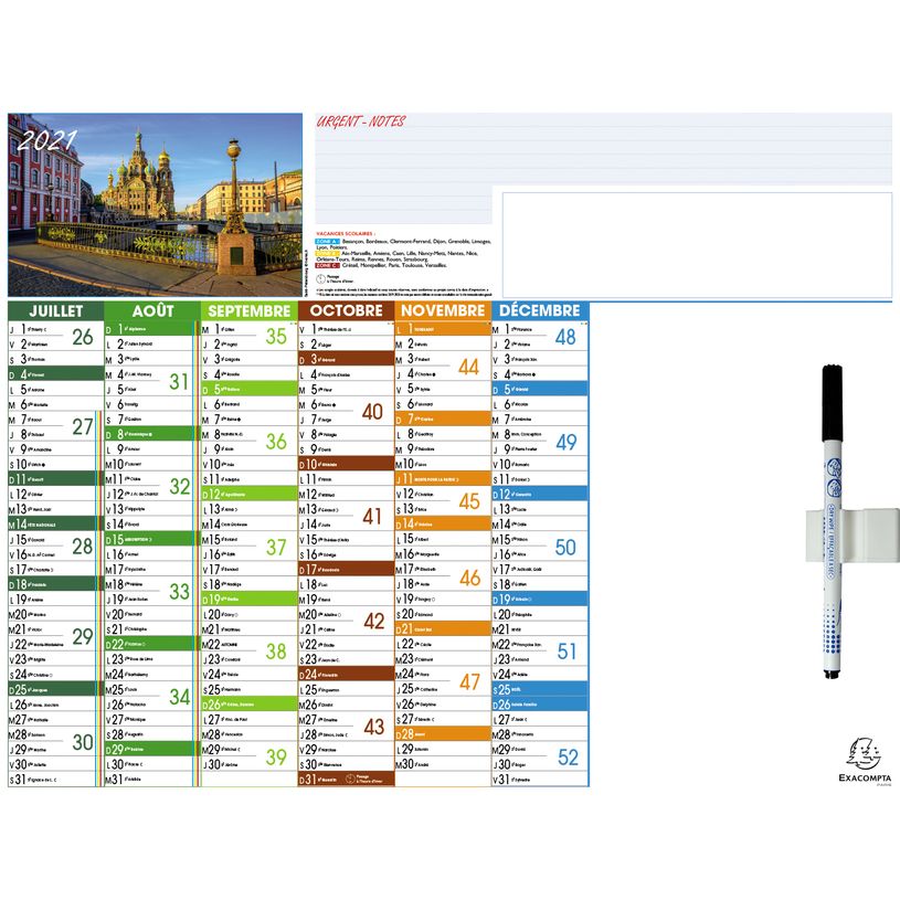0404000074076-5 Calendriers effaçables + feutre - 6 mois par face - 40,5 x 53 cm - Exacompta-P_400007407_1-0