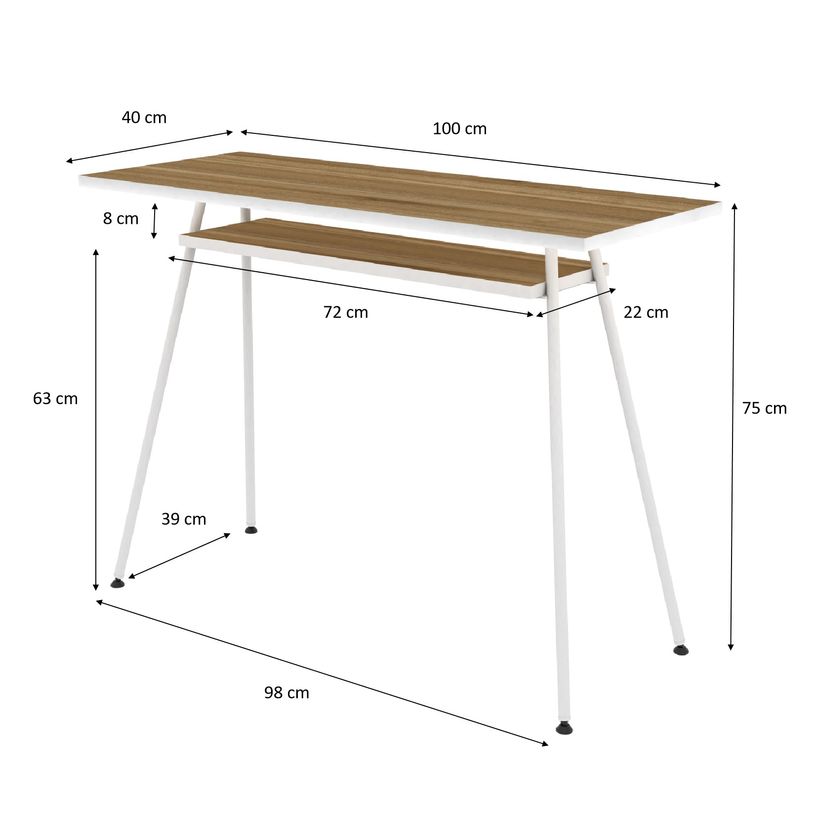 0000006695682-EasyHome - Bureau télétravail LV1 100 cm - avec tablette - noyer - pieds blancs-P_400007620_4-3