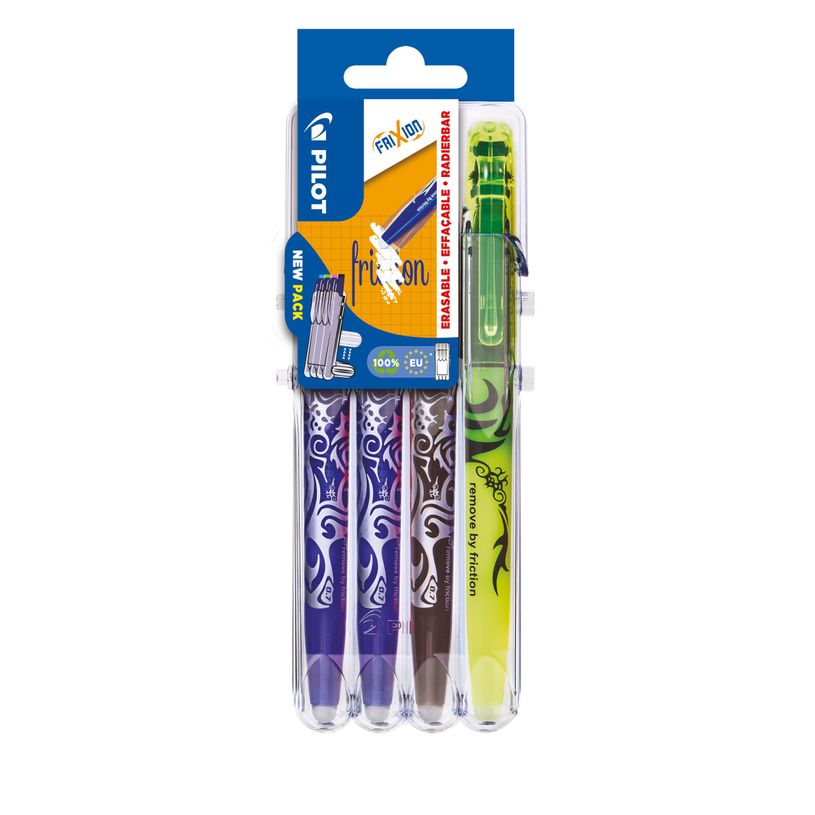 0404000087861-Pilot Frixion - Pack de 2 rollers effaçables bleu + 1 noir + 1 surligneur effaçable jaun-P_400008786_1-0