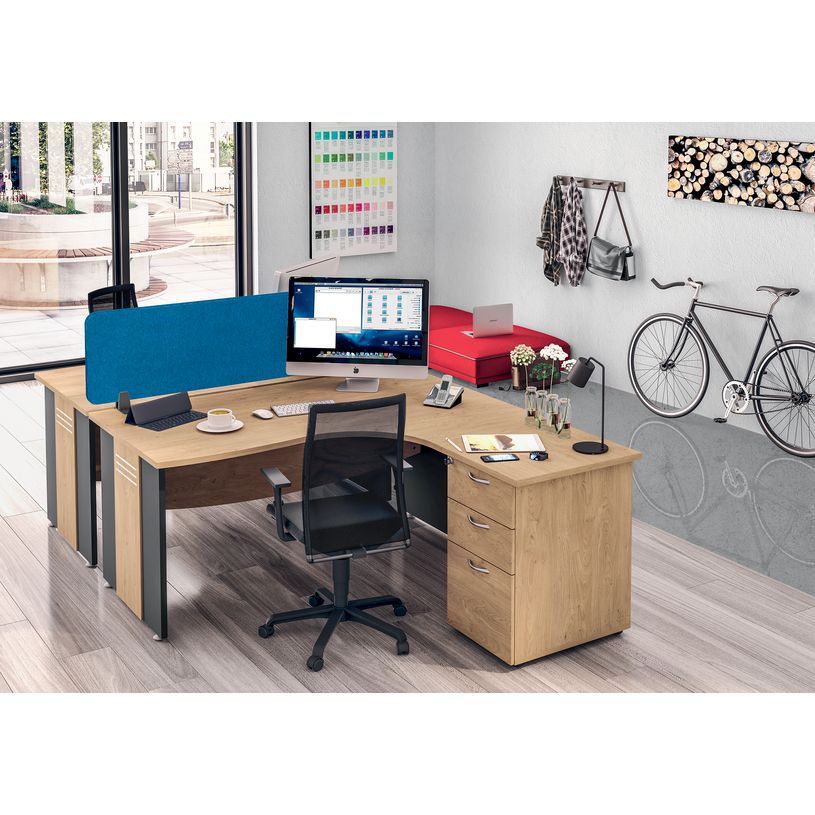 3253310175440-Bureau compact à droite DUAL - L180 cm - Pieds blanc - plateau imitation Chêne clair (Pieds de renfort ou caisson bout de bureau obligat-P_400009076_3-1
