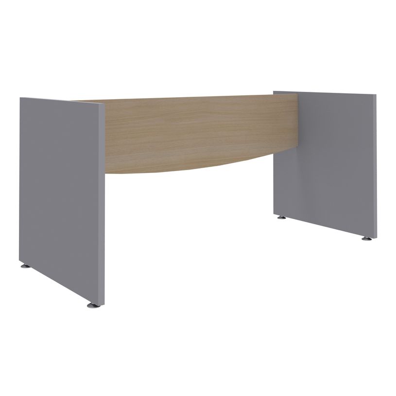 3253310175440-Bureau compact à droite DUAL - L180 cm - Pieds blanc - plateau imitation Chêne clair (Pieds de renfort ou caisson bout de bureau obligat-P_400009076_5-3