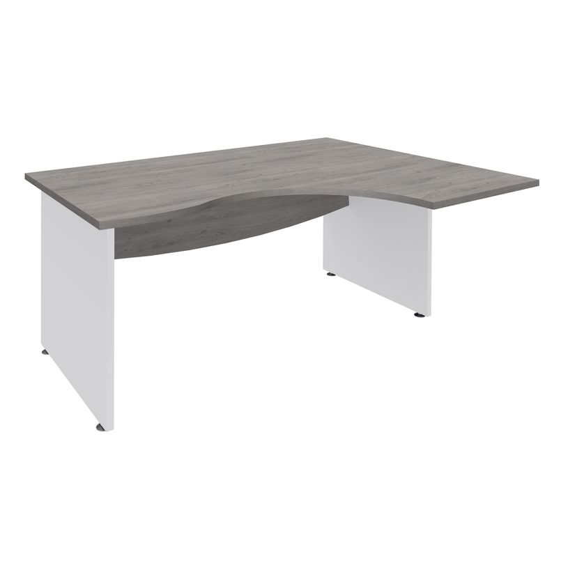 3253310175501-Bureau compact à droite DUAL - L180 cm - Pieds blanc - plateau imitation Chêne gris (Pieds de renfort ou caisson bout de bureau obligat-P_400009088_1-0