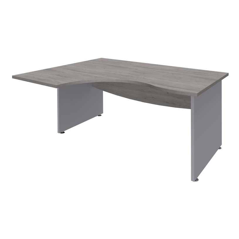 3253310175617-Bureau compact à gauche DUAL - L180 cm - Pieds alu - plateau imitation Chêne gris (Pieds de renfort ou caisson bout de bureau obligat-P_400009107_1-0