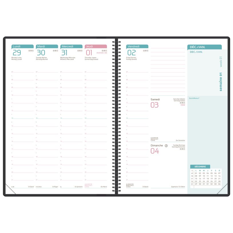 3147280123627-Agenda spiralé à élastique Flowers - 1 semaine sur 2 pages - 15 x 21 cm - bleu nuit - O-P_400009501_3-2