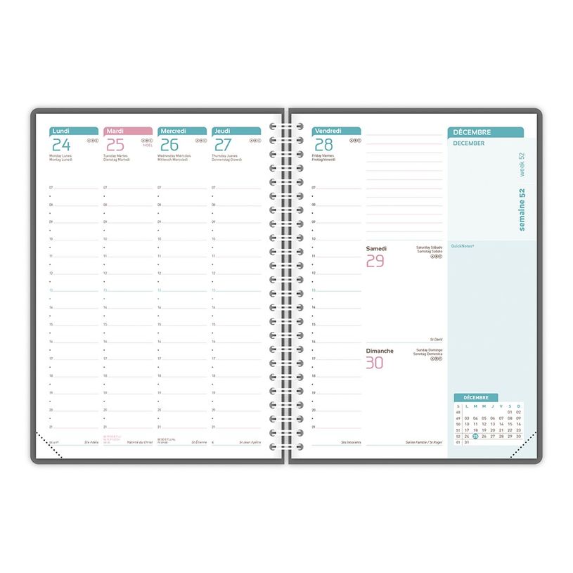 3147280123597-Agenda spiralé à élastique Flowers - 1 semaine sur 2 pages - 15 x 21 cm - rose - Oxford-P_400009504_3-2