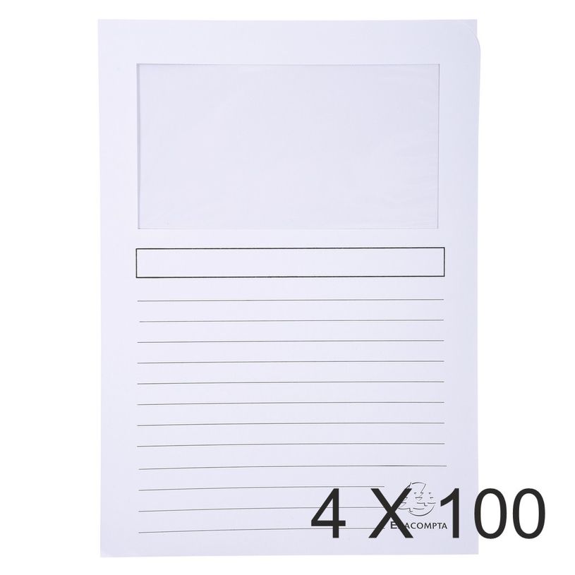 3130632501518-Exacompta Super 160 - 4 Paquets de 100 Chemises à fenêtre - 160 gr - blanc-P_400010808_1-0