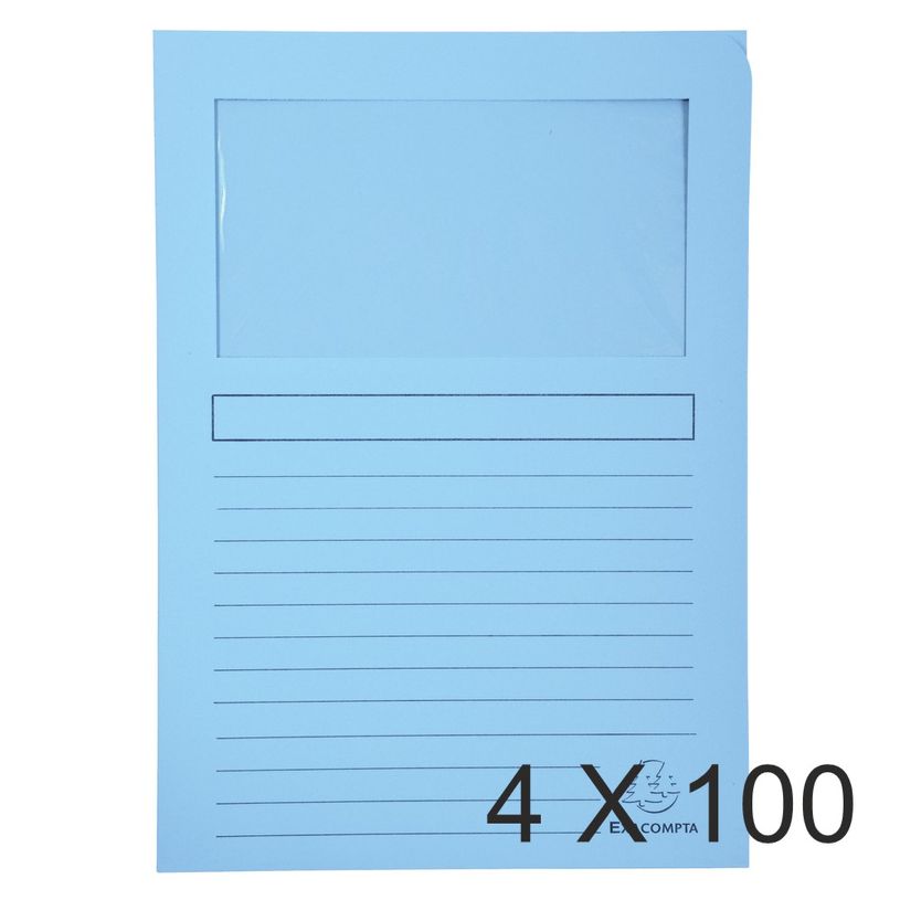 3130632501525-Exacompta Super 160 - 4 Paquets de 100 Chemises à fenêtre - 160 gr - bleu clair-P_400010809_1-0