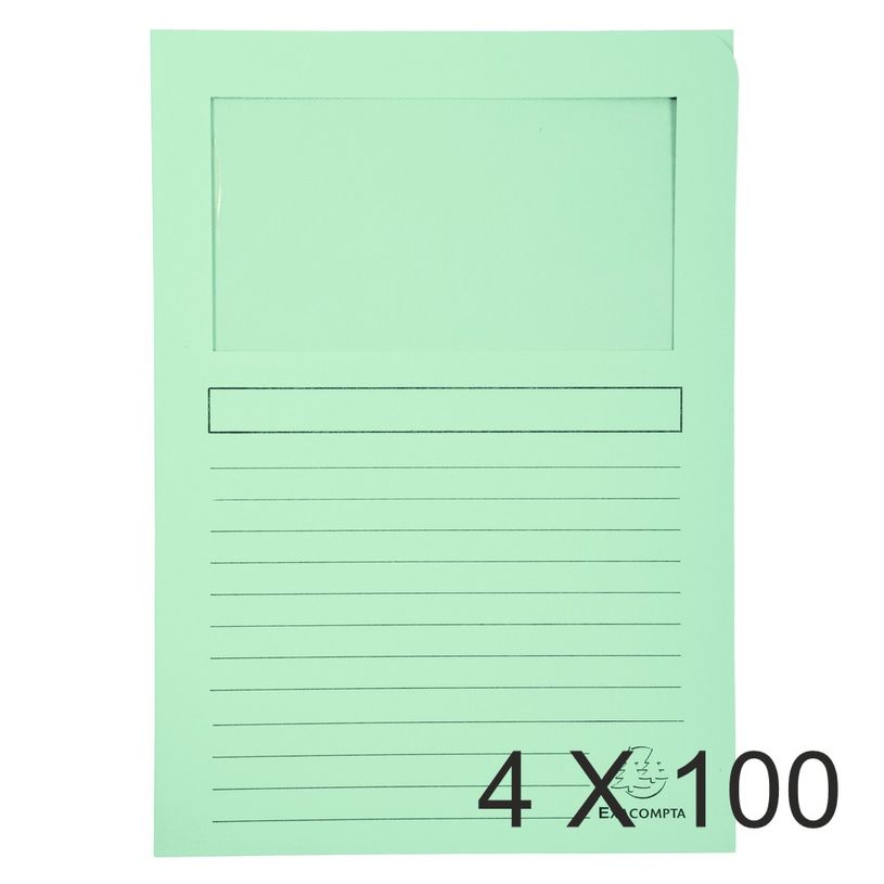 3130632501532-Exacompta Super 160 - 4 Paquets de 100 Chemises à fenêtre - 160 gr - vert clair-P_400010810_1-0