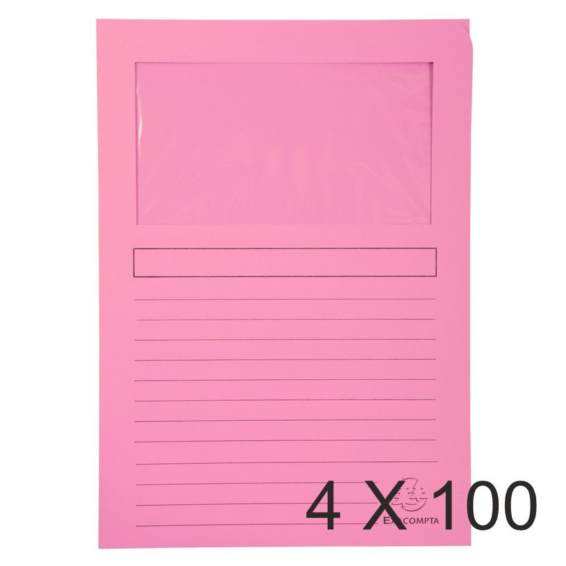 3130632501563-Exacompta Super 160 - 4 Paquets de 100 Chemises à fenêtre - 160 gr - rose-P_400010811_1-0