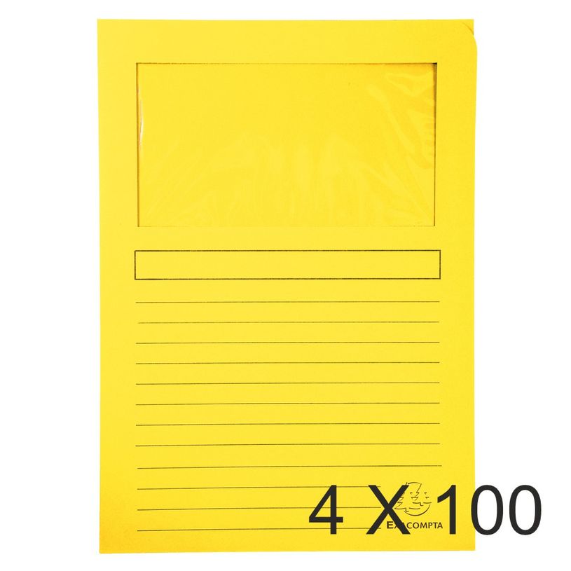 3130630501596-Exacompta Super 160 - 4 Paquets de 100 Chemises à fenêtre - 160 gr - jaune canari-P_400010812_1-0