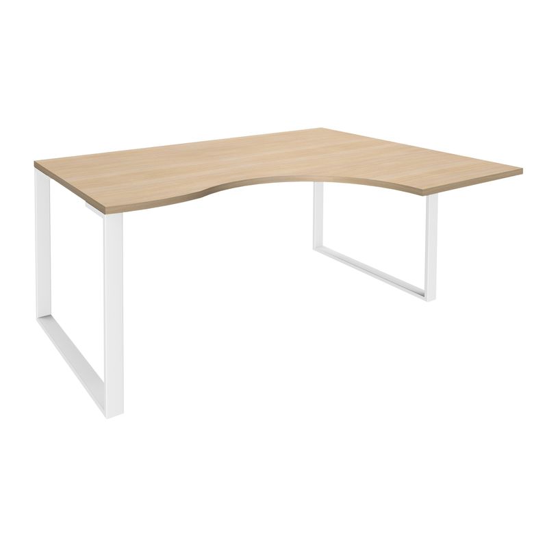 0404000123132-Bureau compact LOFTER - L160 cm - Retour à droite - Plateau imitation chêne clair - pied Blanc - (pied de renfort obligat-P_400012313_1-0