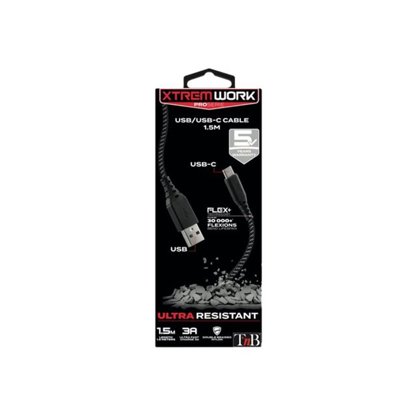 3303170089293-T'nB Xtrem work Pro - Câble USB 2.0 vers USB type-C - 1.5 m - noir/gris-P_400013495_4-3
