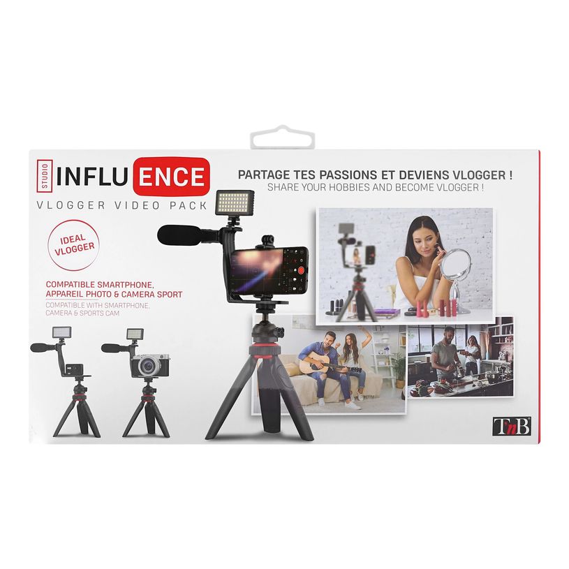 3303170097601-T'nB Influence - Pack Vlogger vidéo avec mini-trépied, support smartphone, micro, projecteur L-P_400013512_1-7