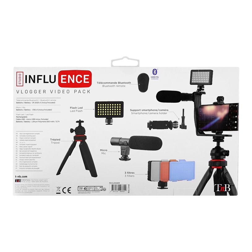 3303170097601-T'nB Influence - Pack Vlogger vidéo avec mini-trépied, support smartphone, micro, projecteur L-P_400013512_3-9