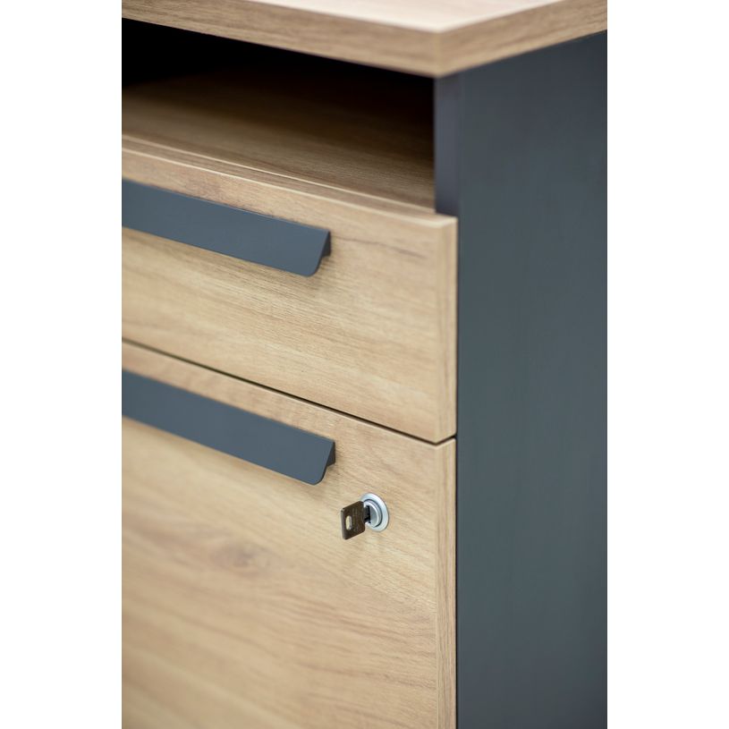 3483601088894-Caisson mobile ARCADE - Profondeur 60 cm - 2 tiroirs/1 niche - chêne/anthracite-P_400013549_3-2