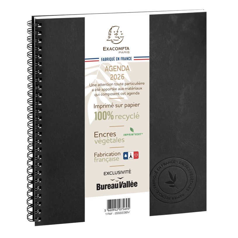 3660942075695-Agenda à spirale Green recyclé - 1 semaine sur 2 pages - 18 x 22 cm - exclusivité Bureau Vallée--0