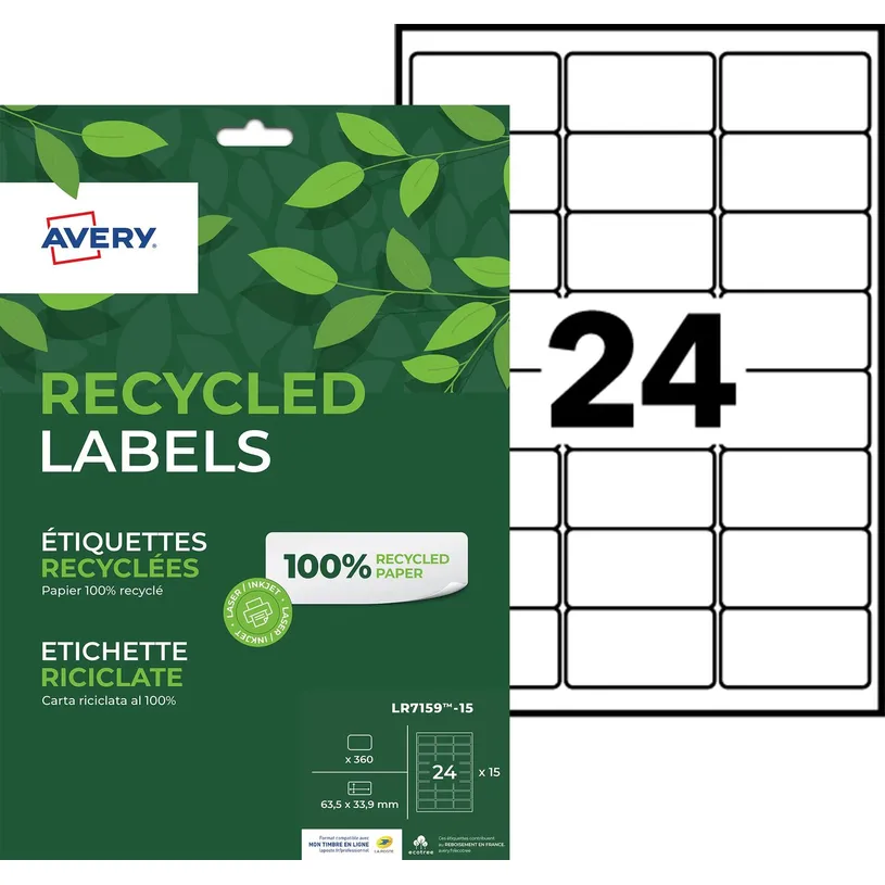 5014702144028-Avery - 360 Étiquettes recyclées blanches - 63,5 x 33,9 mm - Impression laser ou jet d'e-P_405110767_2-0