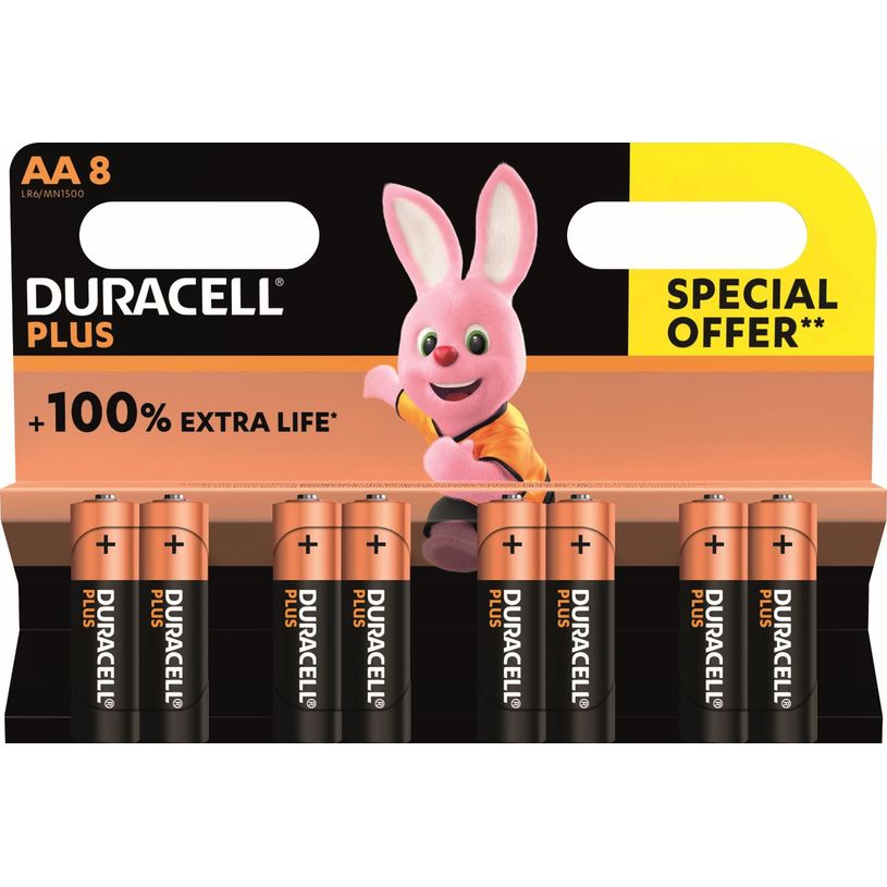 5000394141445-DURACELL 100% Plus offre spéciale - 8 piles alcalines - AA LR06 --0