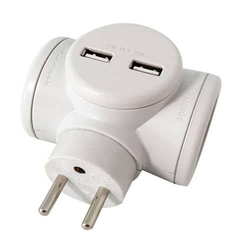 3760110687320-Watt&Co - Multiprise Biplite - 2 prises 16A et 2 ports USB - Rotative 180°--0