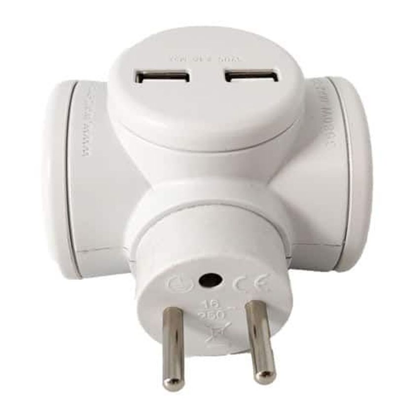 3760110687320-Watt&Co - Multiprise Biplite - 2 prises 16A et 2 ports USB - Rotative 180°--1
