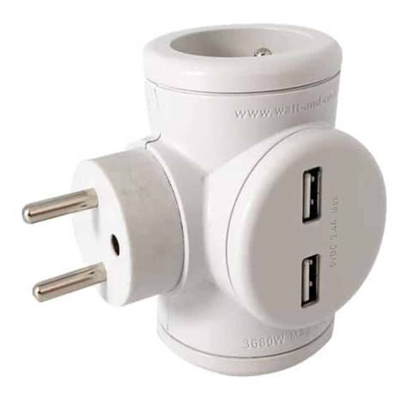 3760110687320-Watt&Co - Multiprise Biplite - 2 prises 16A et 2 ports USB - Rotative 180°--2