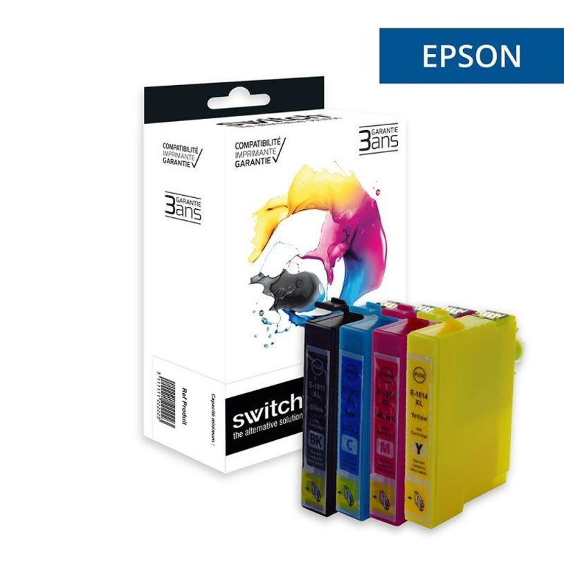 3700654296848-Cartouche compatible Epson 18XL Pâquerette - pack de 4 - noir, jaune, cyan, magenta - Swi-P_405113325_1-0