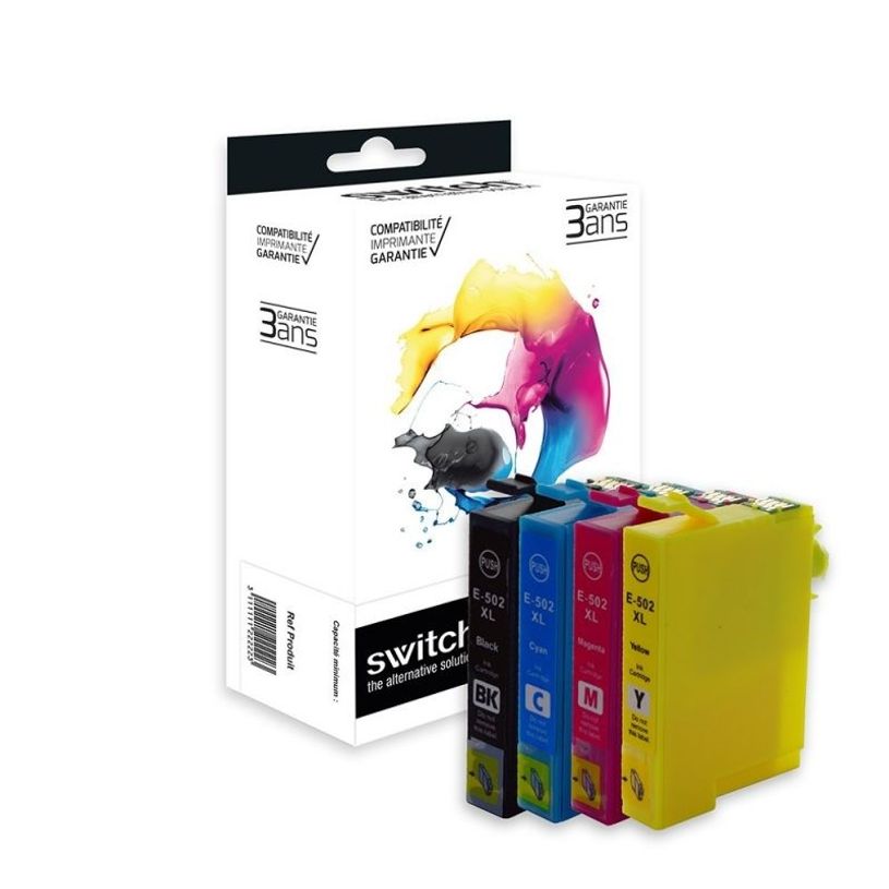 3700654296879-Cartouche compatible Epson 502XL Jumelles - pack de 4 - noir, jaune, cyan, magenta - Switc-P_405113328_1-0