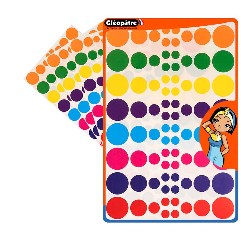 3700162301072-Cléopâtre - Gommettes rondes - 8 couleurs - repositionnables-P_405113481_3-0