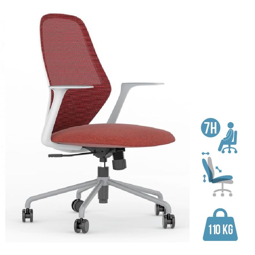 3701338802348-Fauteuil de bureau TIME - accoudoirs fixes gris clair - rouge-P_405113816_1-0