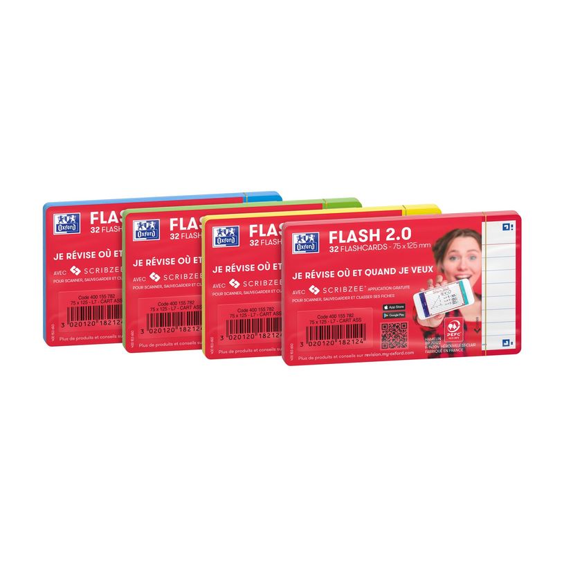 3020120182124-Oxford FLASH 2.0 - Pack de 32 cartes - A7 - ligné - 4 couleurs disponibles selon stock du-P_405113943_2-0