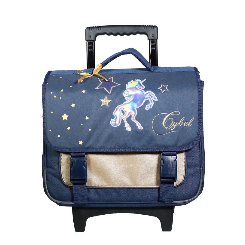 3666311001722-Cartable à roulettes Cybel 38 cm - 2 compartiments - bleu marine et doré - Bagtrotter-P_405114035_1-0
