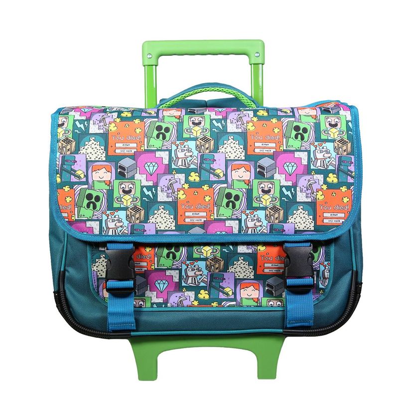 3666311006437-Cartable à roulettes Minecraft 38 cm - 2 compartiments - vert - Bagtrotter-P_405114082_1-0