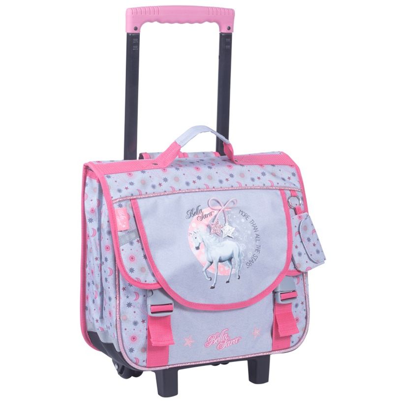 3661507524382-Cartable à roulettes Bella Sara Moon 38 cm - 2 compartiments - gris et rose - Kid'Abord-P_405115121_1-0