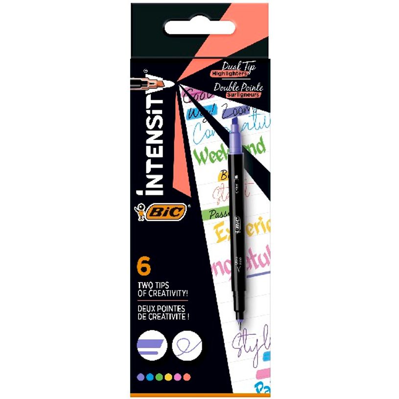 3086123681347-BIC Intensity Dual Tip - 6 Feutres Surligneurs double pointe - couleurs assorties-P_405116824_1-0
