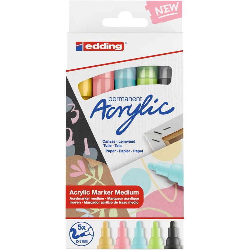 4057305030900-Edding 5100 - Pack de 5 marqueurs acryliques - jaune pastel, vert pastel, bleu pastel, ant-P_405117150_8-4
