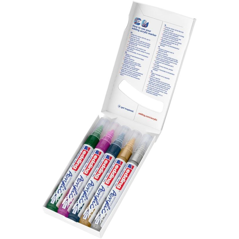 4057305030962-Edding 5100 - Pack de 5 marqueurs acryliques - argent, rouge, vert mousse, or, bleu nuit-P_405117152_10-3