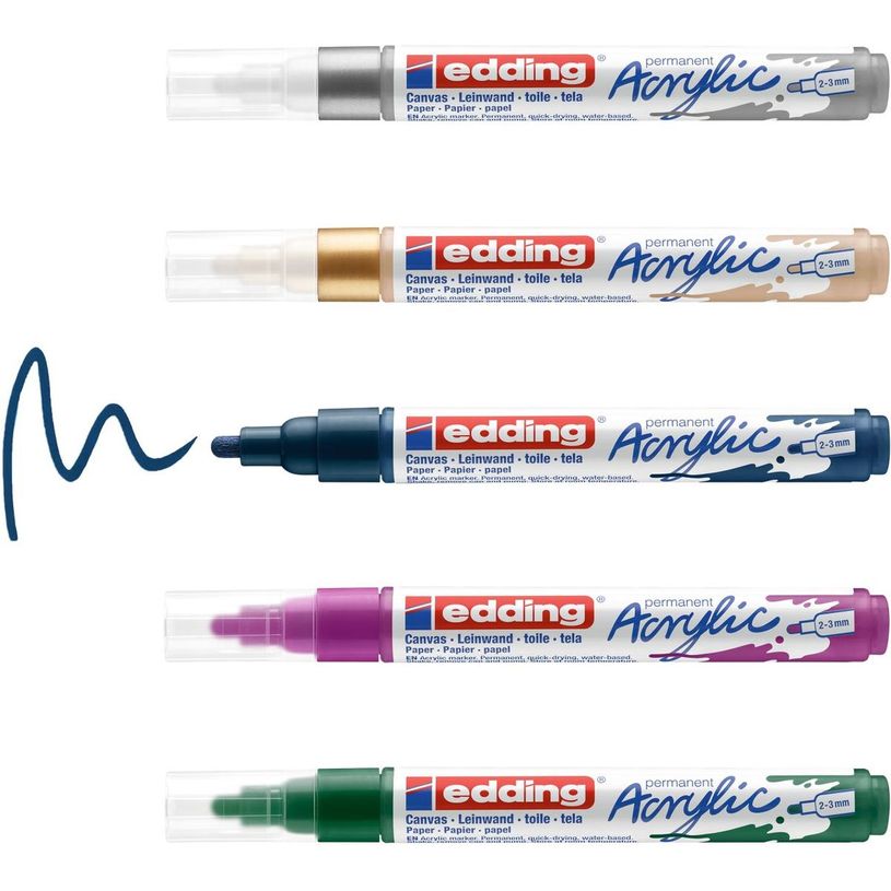 4057305030962-Edding 5100 - Pack de 5 marqueurs acryliques - argent, rouge, vert mousse, or, bleu nuit-P_405117152_12-5