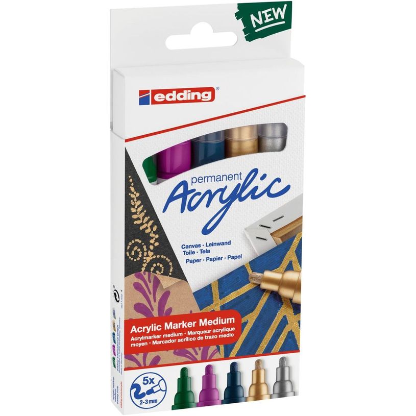 4057305030962-Edding 5100 - Pack de 5 marqueurs acryliques - argent, rouge, vert mousse, or, bleu nuit-P_405117152_8-1