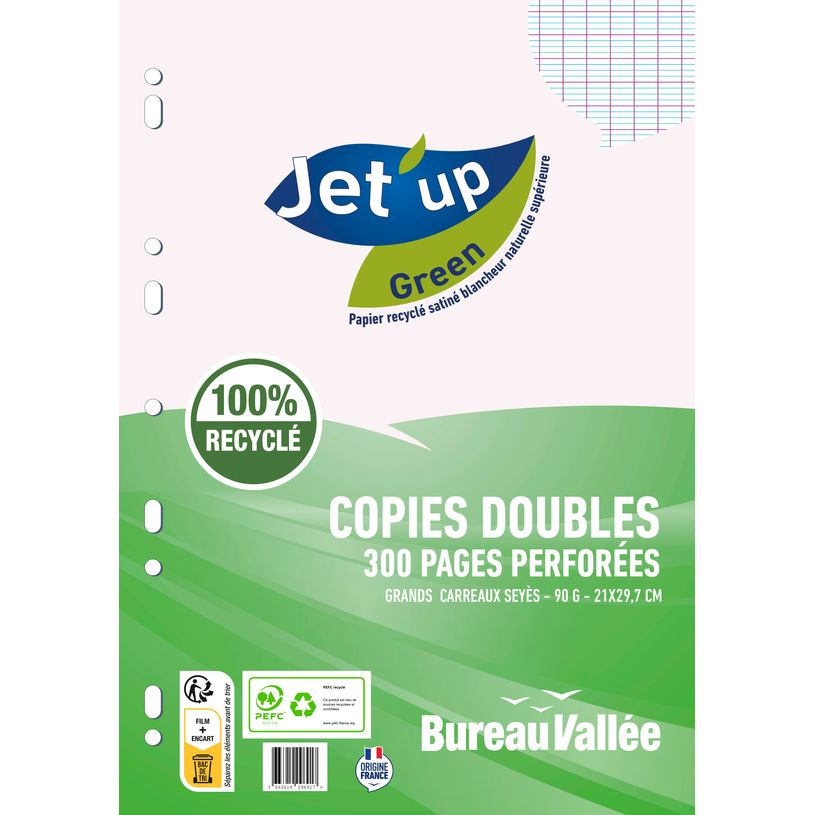 3663619096917-Bureau Vallée Recyclé - copies doubles - 300 pages - A4 - grands carreaux - perforées-P_405118200_1-0