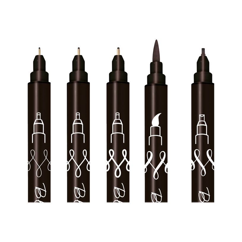 4014421191144-ONLINE Black Lettering - ensemble de stylo-brosse et crayon fin - noir - 5 pièces-P_405118746_2-0