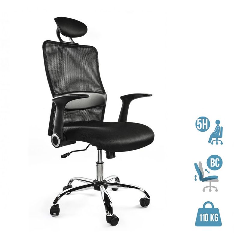0404051195294-Fauteuil de bureau GELATI - accoudoirs rabattables - appui-tête réglable - noir -P_405119529_1-0