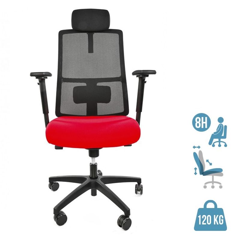 8033540636707-Fauteuil de bureau ARMONIA - accoudoirs réglables - appuie-tête réglable - rouge-P_405121628_1-0