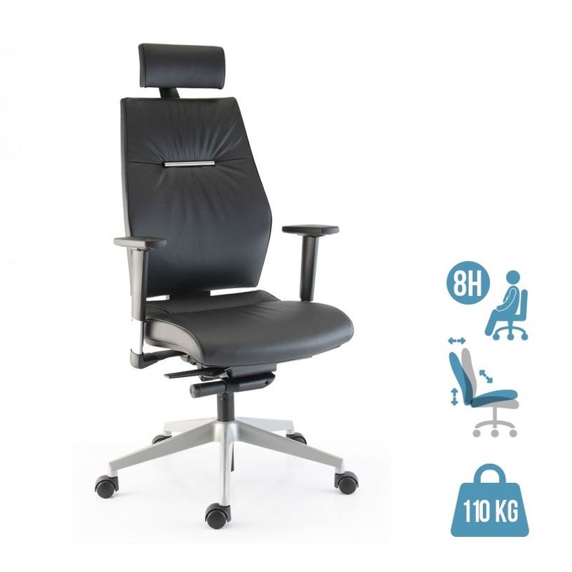 3660916032242-Fauteuil de bureau SPECTRA - accoudoirs réglables - appui-tête - cuir noir-P_405121886_1-0