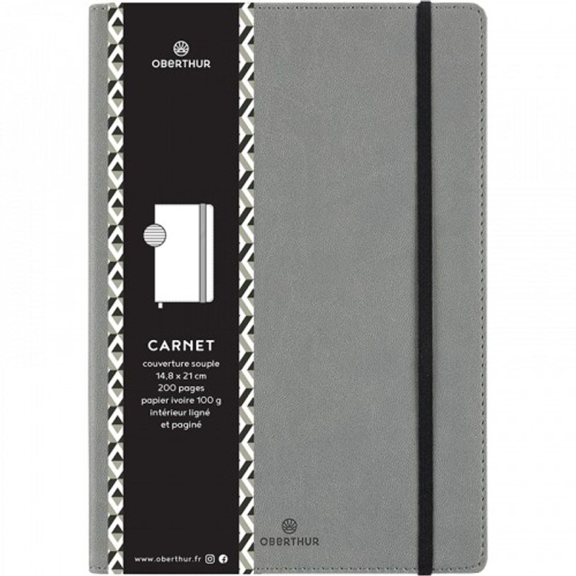 3664447131146-Oberthur - Carnet de notes souple A5 - ligné - 200 pages - gris clair-P_405122473_1-0