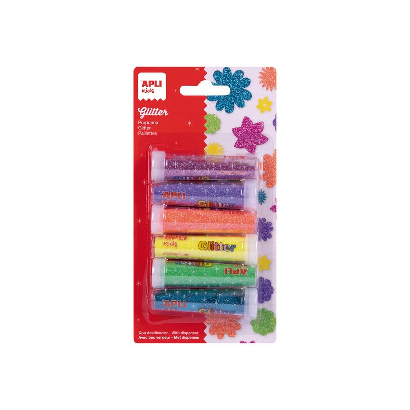 8410782176091-Apli Kids - 6 Pots de paillette - 7 g - bleu, jaune, vert, orange, rose, lilas-P_405124167_1-0