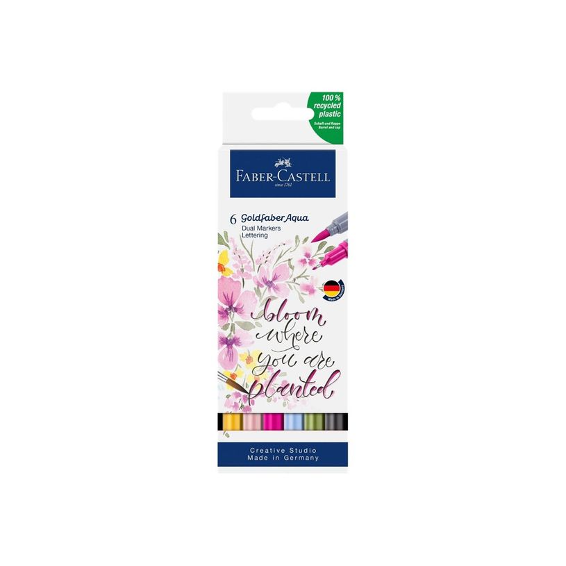 4005401645245-Faber-Castell Goldfaber Aqua - 6 Feutres double pointe - noir, jaune de cadmium, rose violet moyen, rose pâle, vert de c-P_405124207_5-0